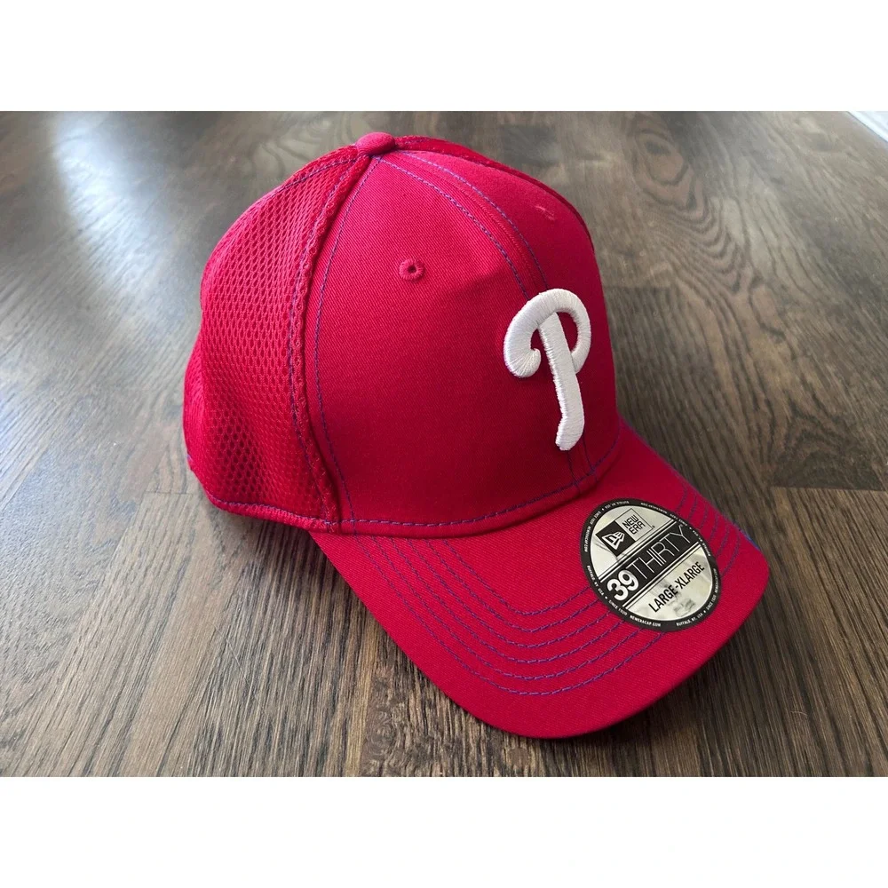 New Era 39THIRTY Philadelphia Phillies Hat Red Mesh Stretch Fit L-XL MLB Cap